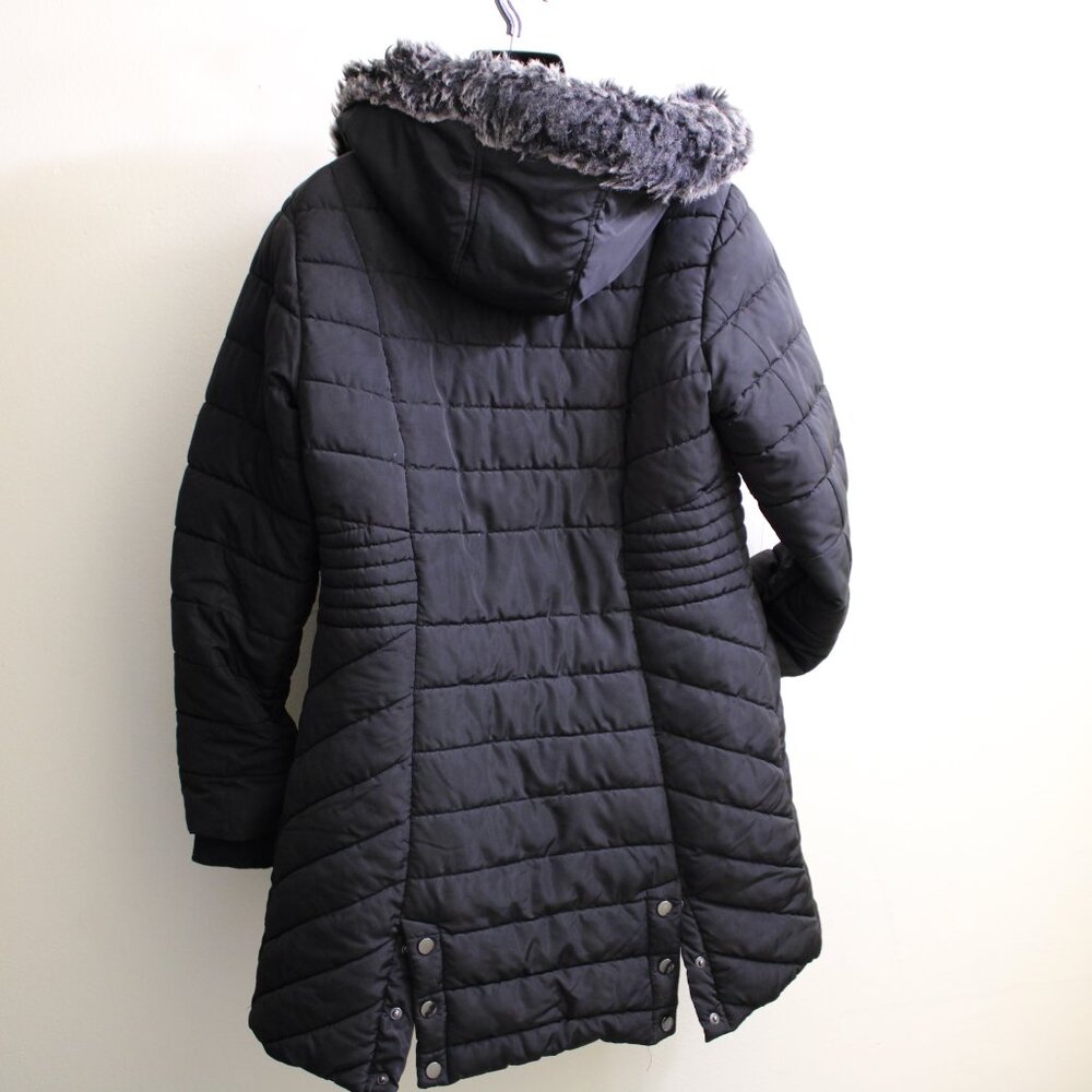 Novish Collection Black Quilted Faux Fur Hooded Puffer Coat Women’s L Long Winte - Picture 5 of 12